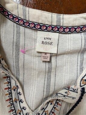 Knox Rose Cream Striped Blouse with Navy & Pink Trim